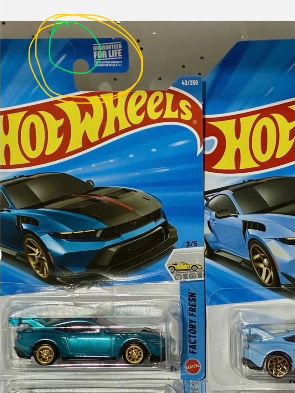 2 Super Treasure Hunt GTD Mustangs (1 peg holder slightly bent) and 2  regular